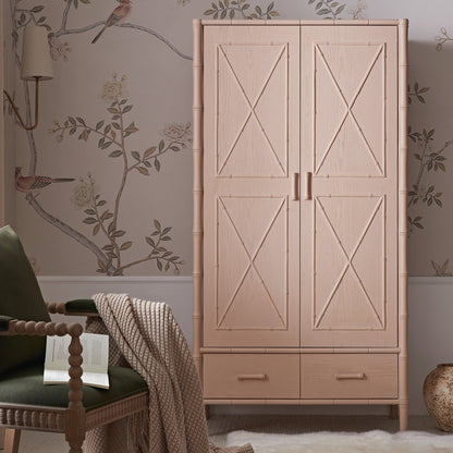 Elstowe Faux Bamboo Double Wardrobe, Nude Pink