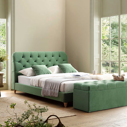 Leamington Deep-Buttoned Upholstered Bed, Meadow Green Velvet