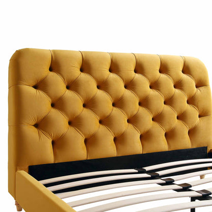 Leamington Deep-Buttoned Upholstered Bed, Turmeric Yellow Velvet
