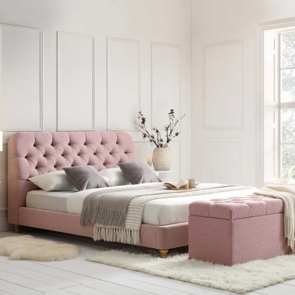 Leamington Deep-Buttoned Upholstered Bed, Rosewater Pink Fabric