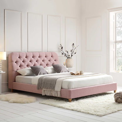 Leamington Deep-Buttoned Upholstered Bed, Rosewater Pink Fabric