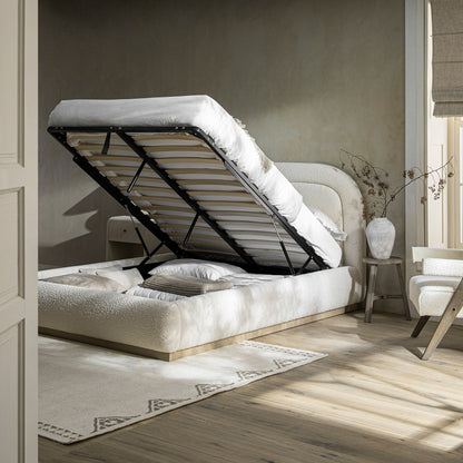 Luella Upholstered Wooden Plinth Base Storage Bed, Ecru Boucle