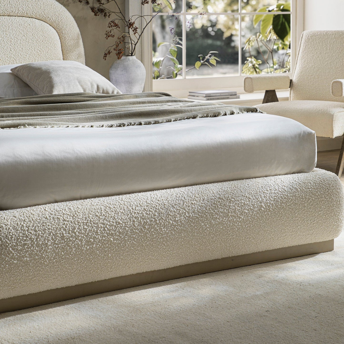 Luella Upholstered Wooden Plinth Base Storage Bed, Ecru Boucle