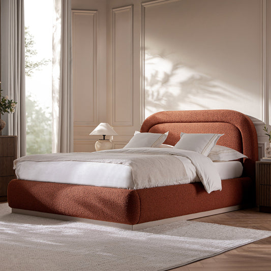 Luella Upholstered Wooden Plinth Base Storage Bed, Rust Boucle