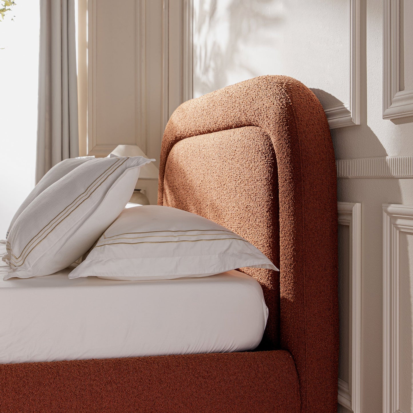 Luella Upholstered Wooden Plinth Base Storage Bed, Rust Boucle