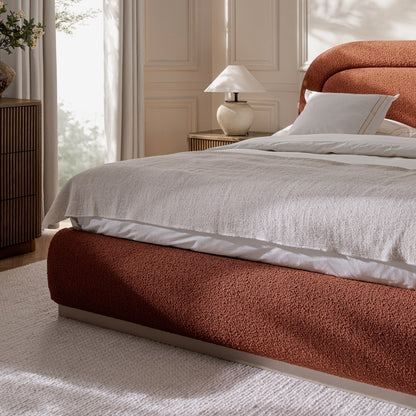 Luella Upholstered Wooden Plinth Base Storage Bed, Rust Boucle