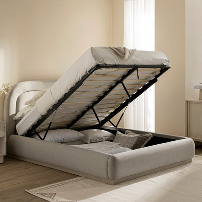 Luella Upholstered Wooden Plinth Base Storage Bed, Sand Fabric