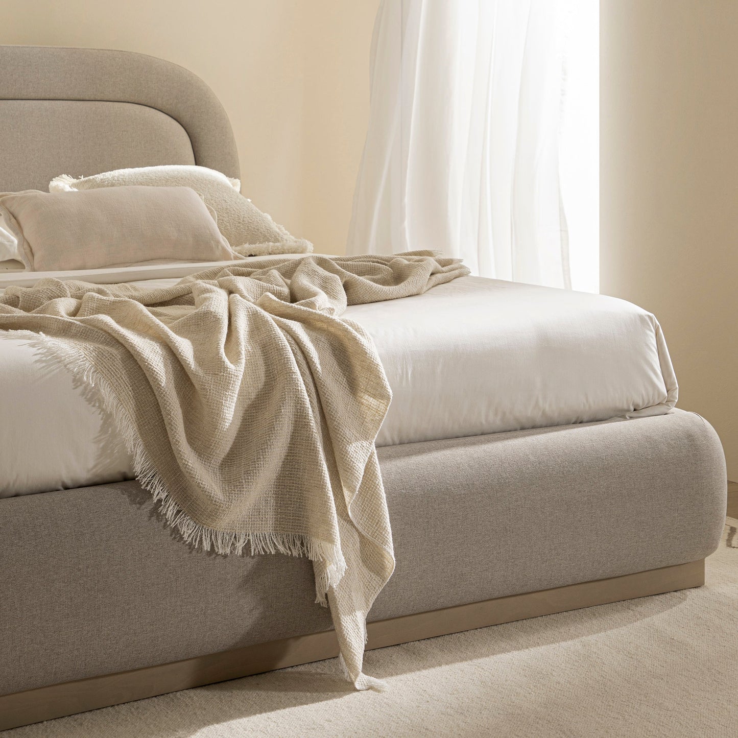 Luella Upholstered Wooden Plinth Base Storage Bed, Sand Fabric