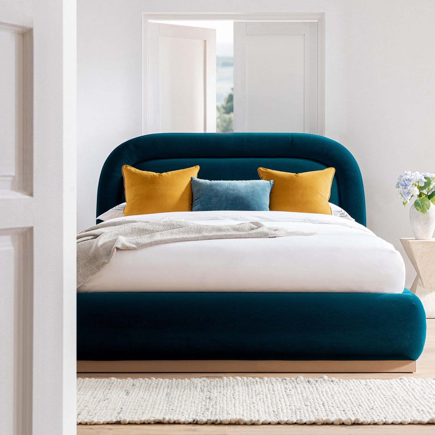 Luella Upholstered Wooden Plinth Base Storage Bed, Teal Velvet