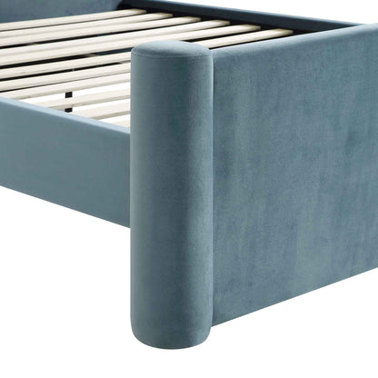 Galerie Misty Blue Velvet Pillar Upholstered Bed
