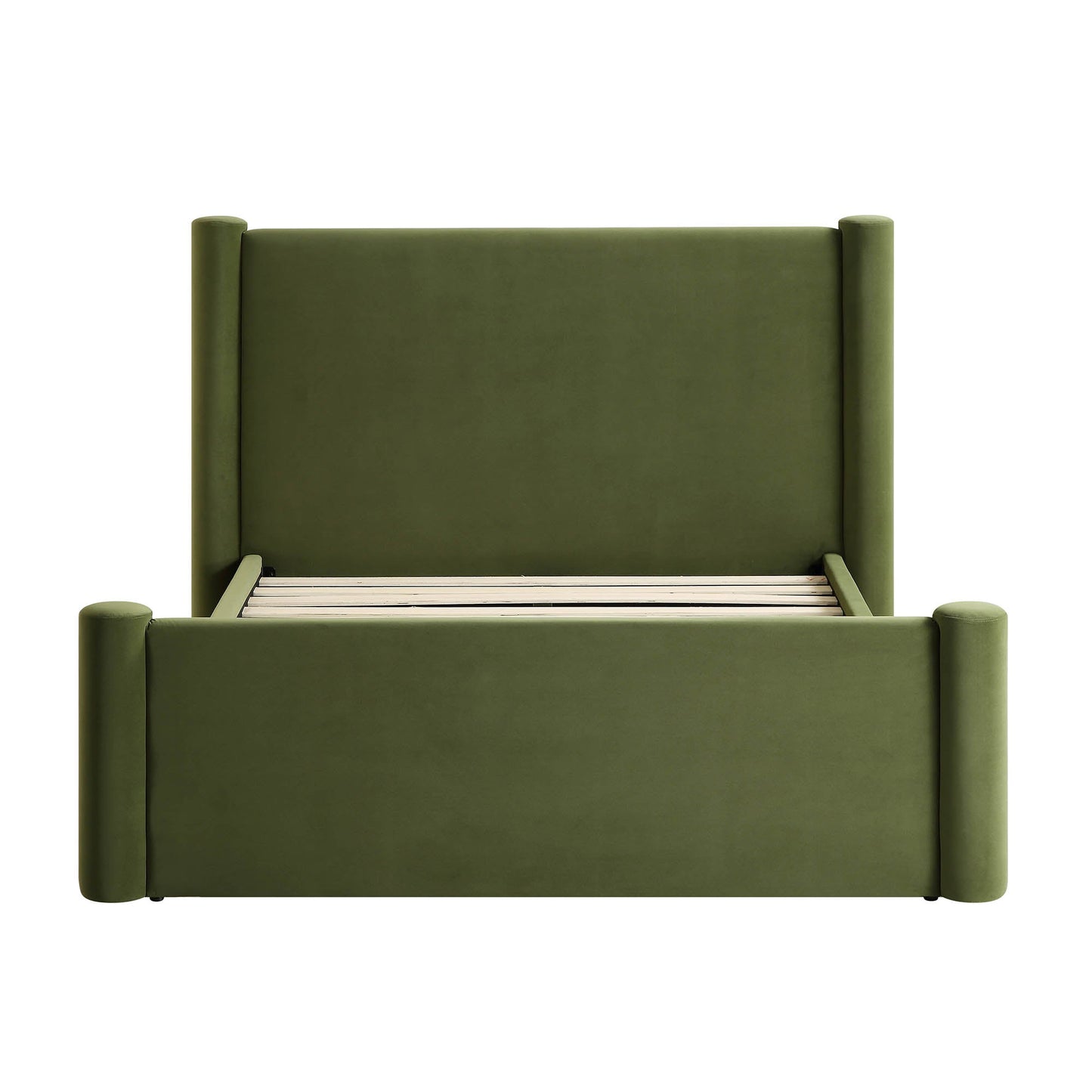 Galerie Moss Green Velvet Pillar Upholstered Bed