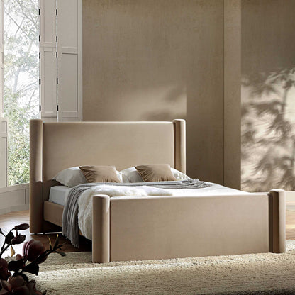 Galerie Taupe Velvet Pillar Upholstered Bed