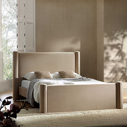 Galerie Taupe Velvet Pillar Upholstered Bed