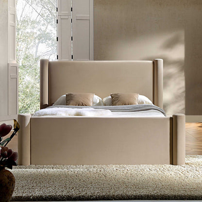 Galerie Taupe Velvet Pillar Upholstered Bed