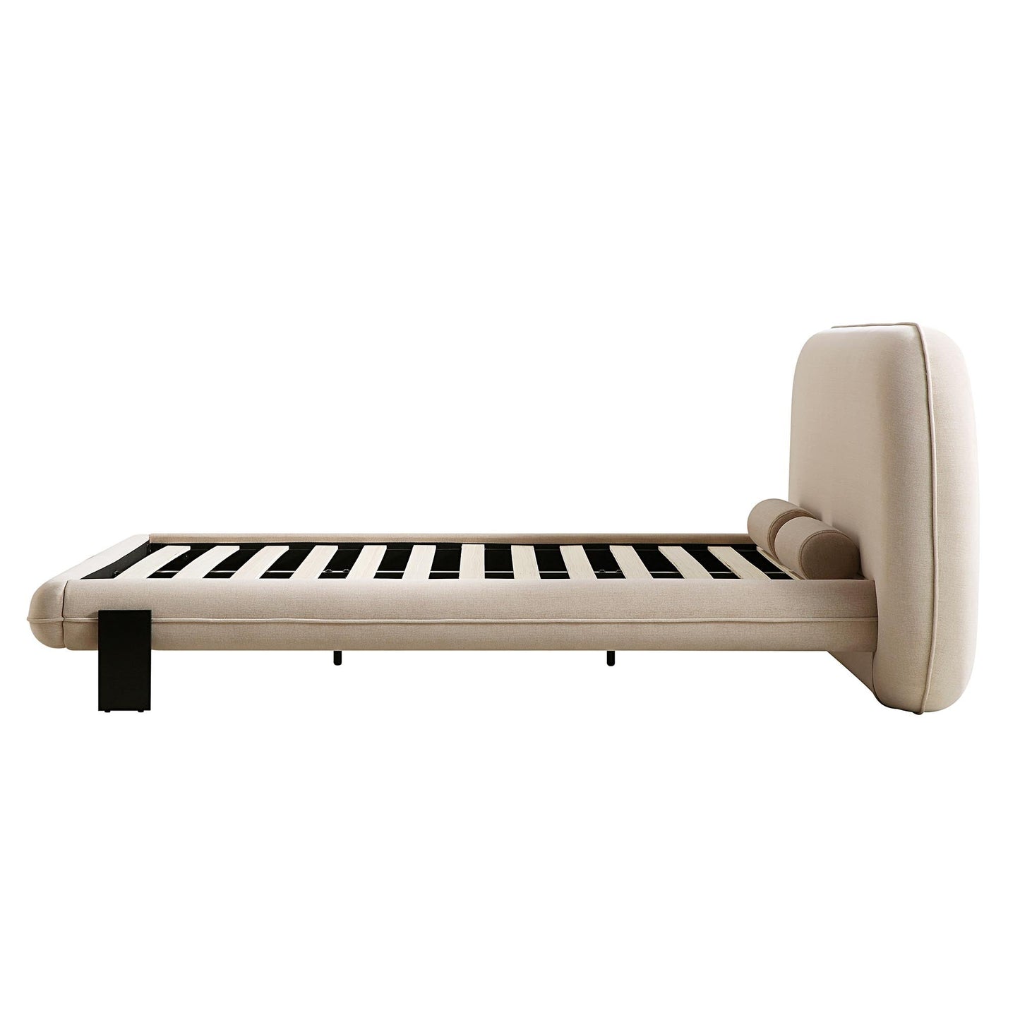 Elystan Oval Headboard Upholstered Bed, Warm Beige Fabric