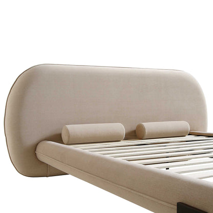Elystan Oval Headboard Upholstered Bed, Warm Beige Fabric
