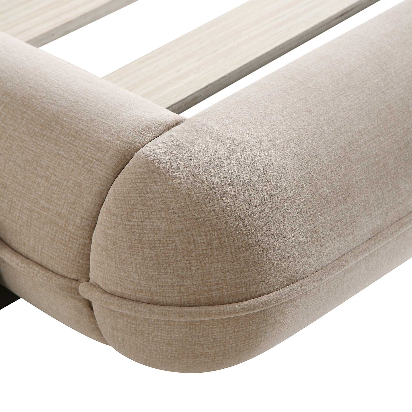 Elystan Oval Headboard Upholstered Bed, Warm Beige Fabric