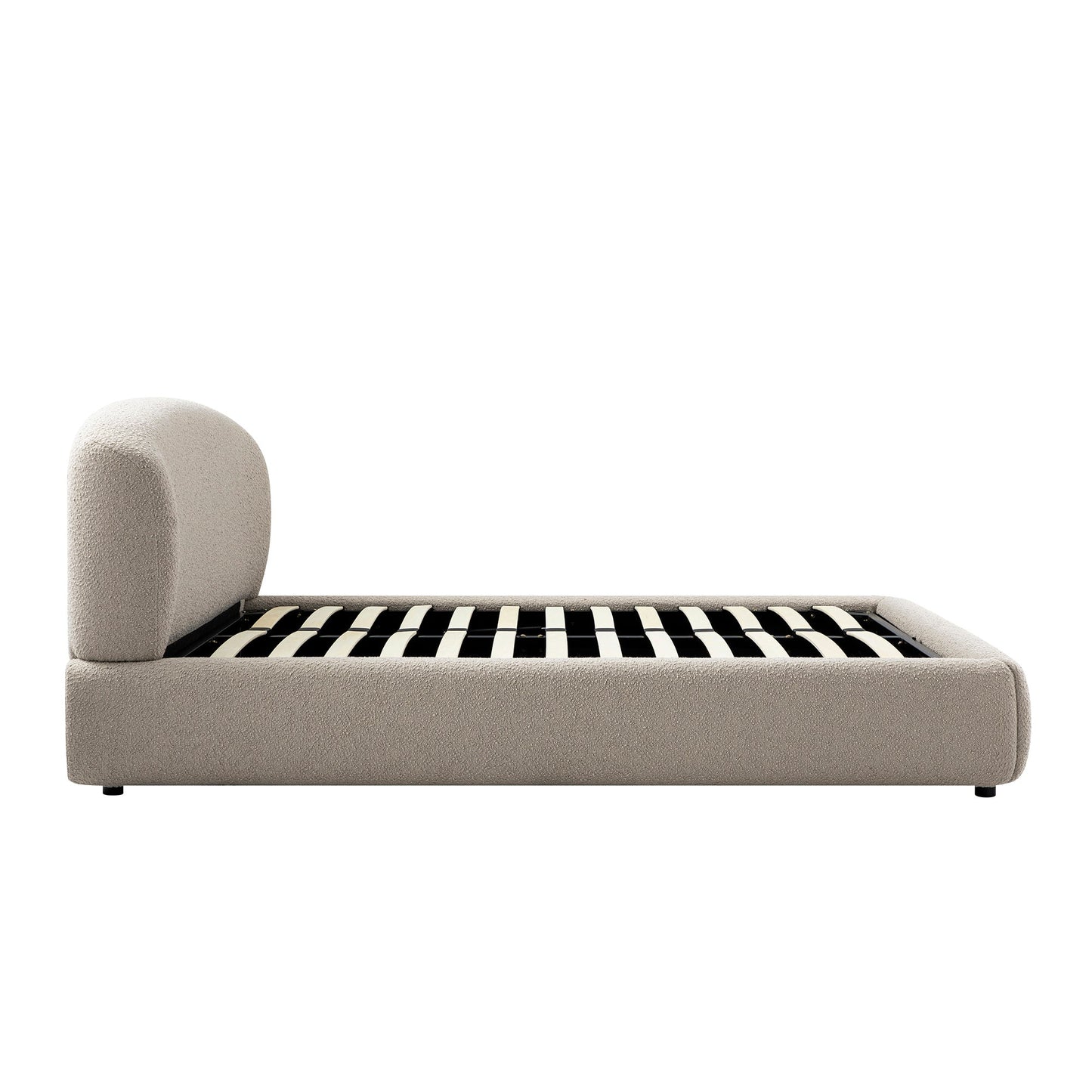 Constance Winged Headboard Ottoman Storage Bed, Light Taupe Boucle
