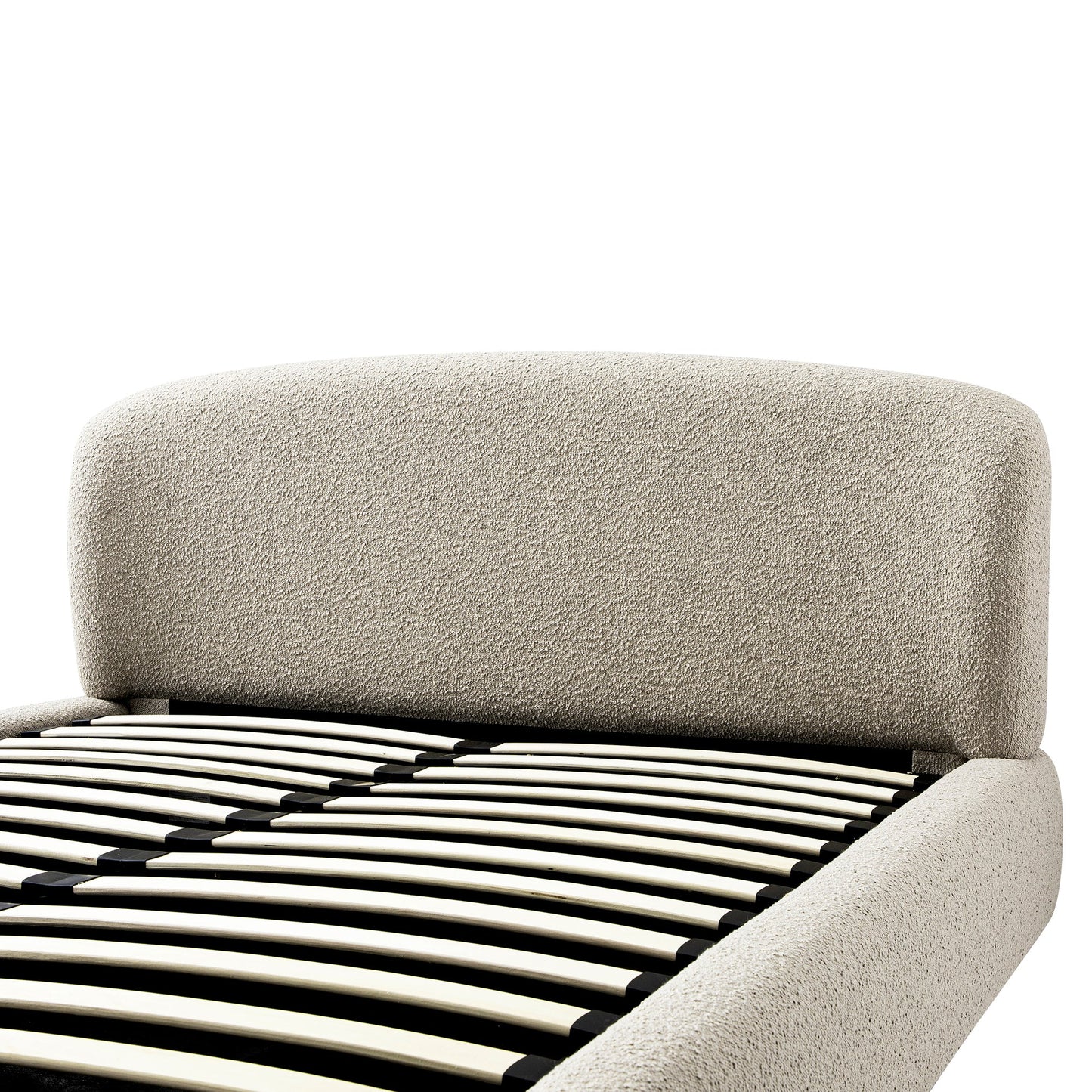 Constance Winged Headboard Ottoman Storage Bed, Light Taupe Boucle