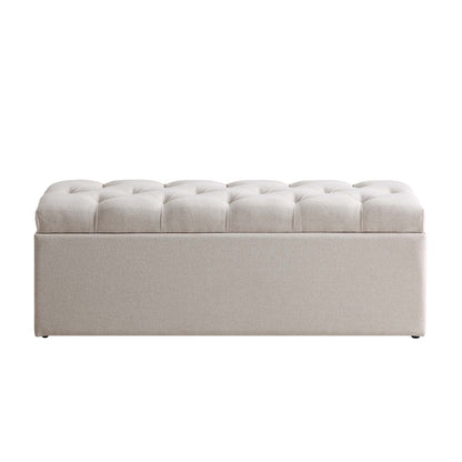Leamington Deep-Buttoned Ottoman Storage Bench, Oatmeal Fabric