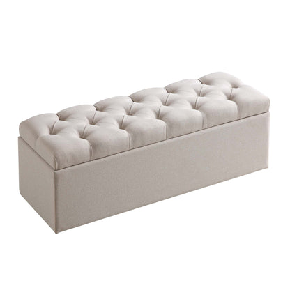 Leamington Deep-Buttoned Ottoman Storage Bench, Oatmeal Fabric