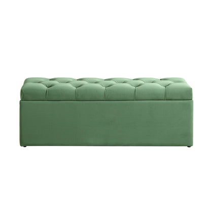 Leamington Deep-Buttoned Ottoman Storage Bench, Meadow Green Velvet