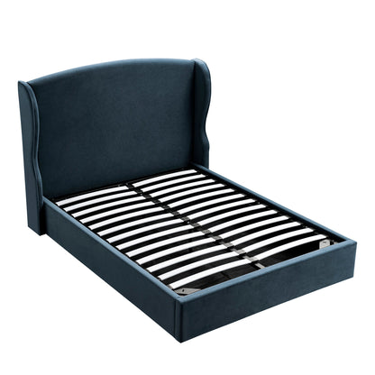 Kimberly Winged Upholstered Storage Bed, Aegean Blue Velvet