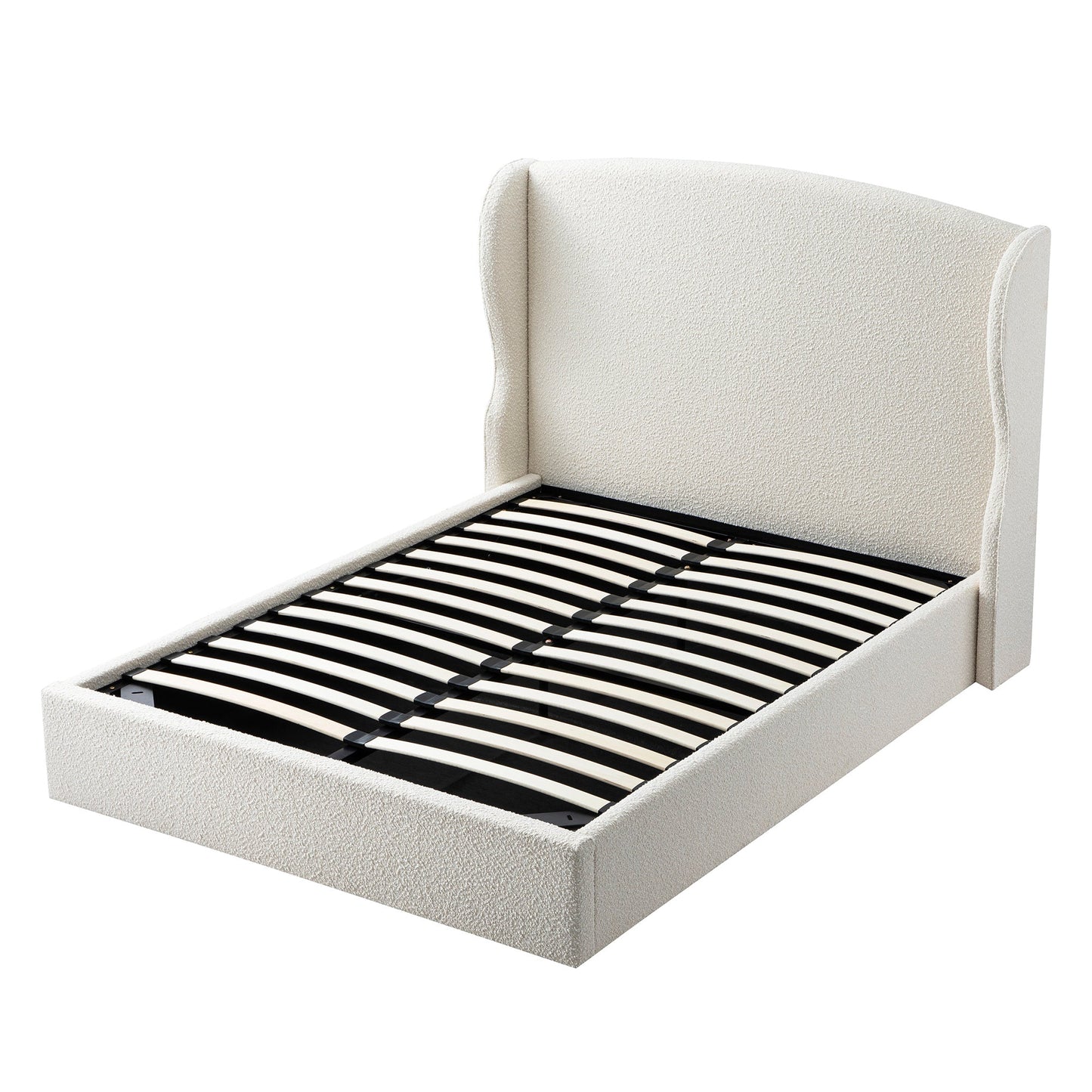 Kimberly Winged Upholstered Storage Bed, Ecru Boucle