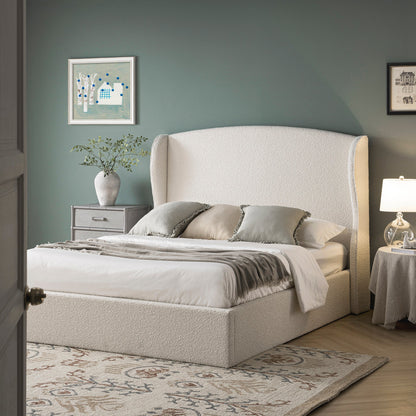 Kimberly Winged Upholstered Storage Bed, Ecru Boucle