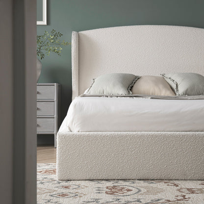 Kimberly Winged Upholstered Storage Bed, Ecru Boucle