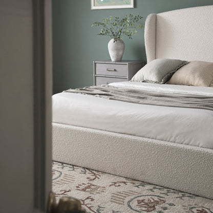 Kimberly Winged Upholstered Storage Bed, Ecru Boucle