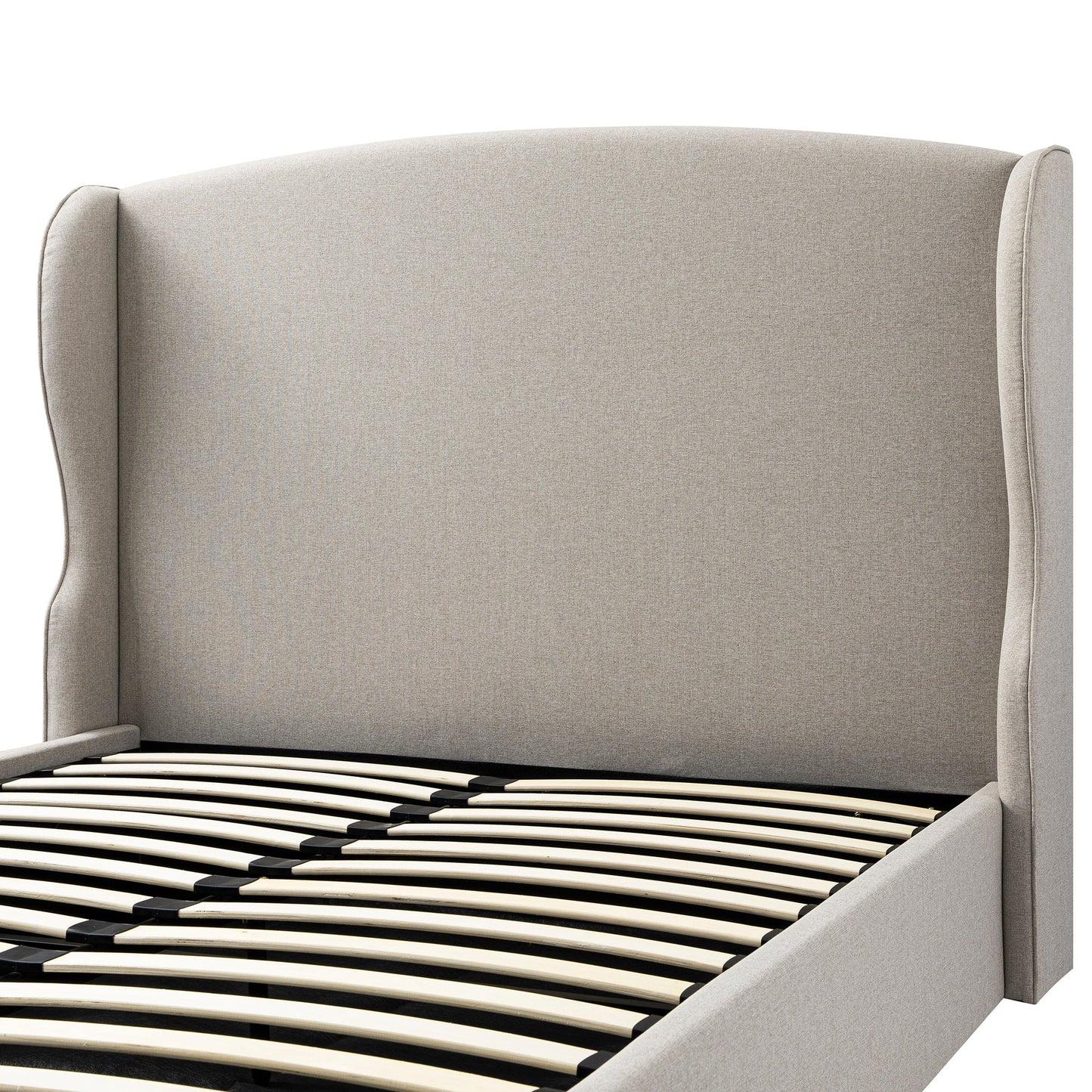 Kimberly Winged Upholstered Storage Bed, Sand Fabric