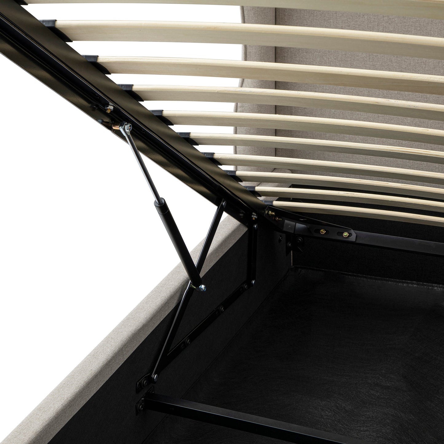 Kimberly Winged Upholstered Storage Bed, Sand Fabric