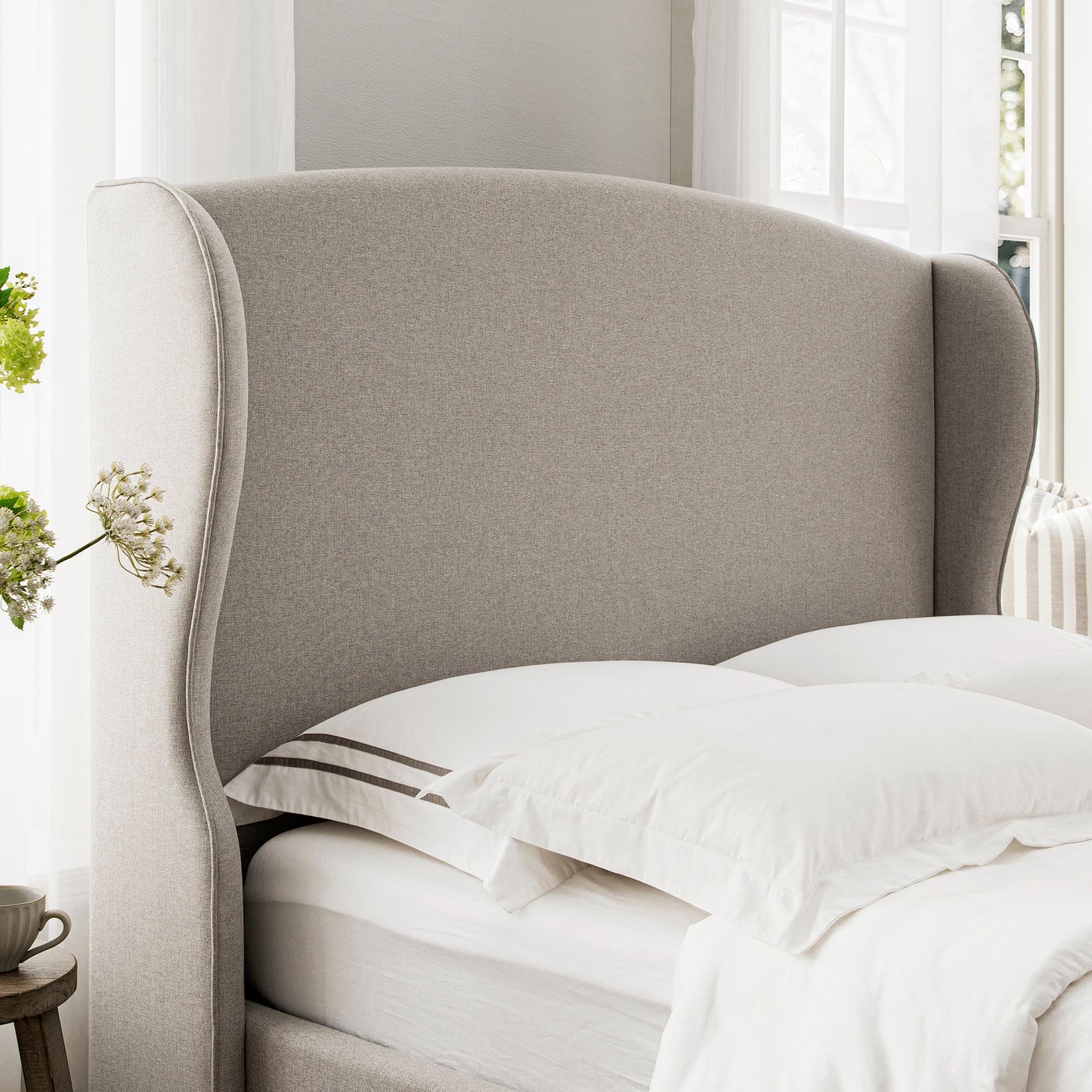 Kimberly Winged Upholstered Storage Bed, Sand Fabric