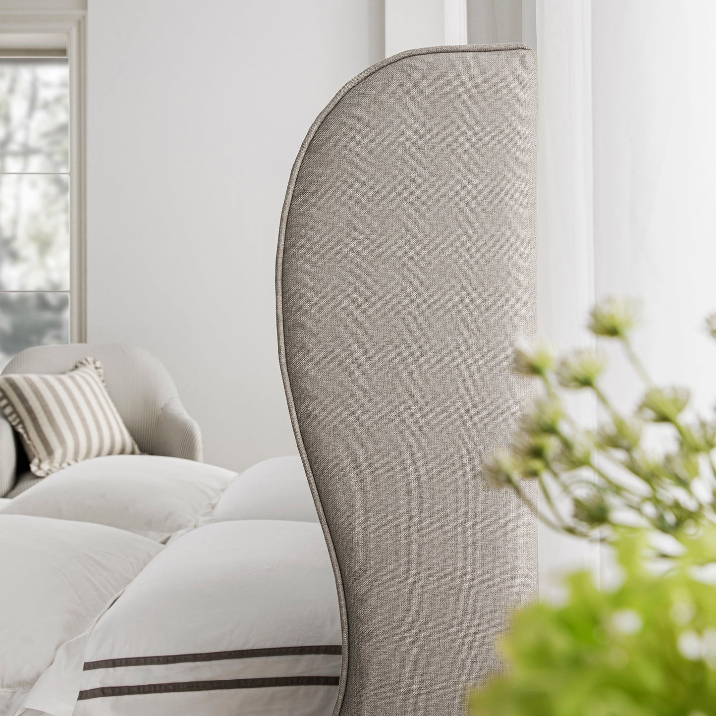 Kimberly Winged Upholstered Storage Bed, Sand Fabric