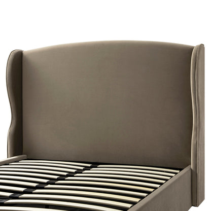 Kimberly Winged Upholstered Storage Bed, Taupe Velvet