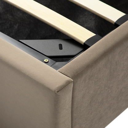 Kimberly Winged Upholstered Storage Bed, Taupe Velvet