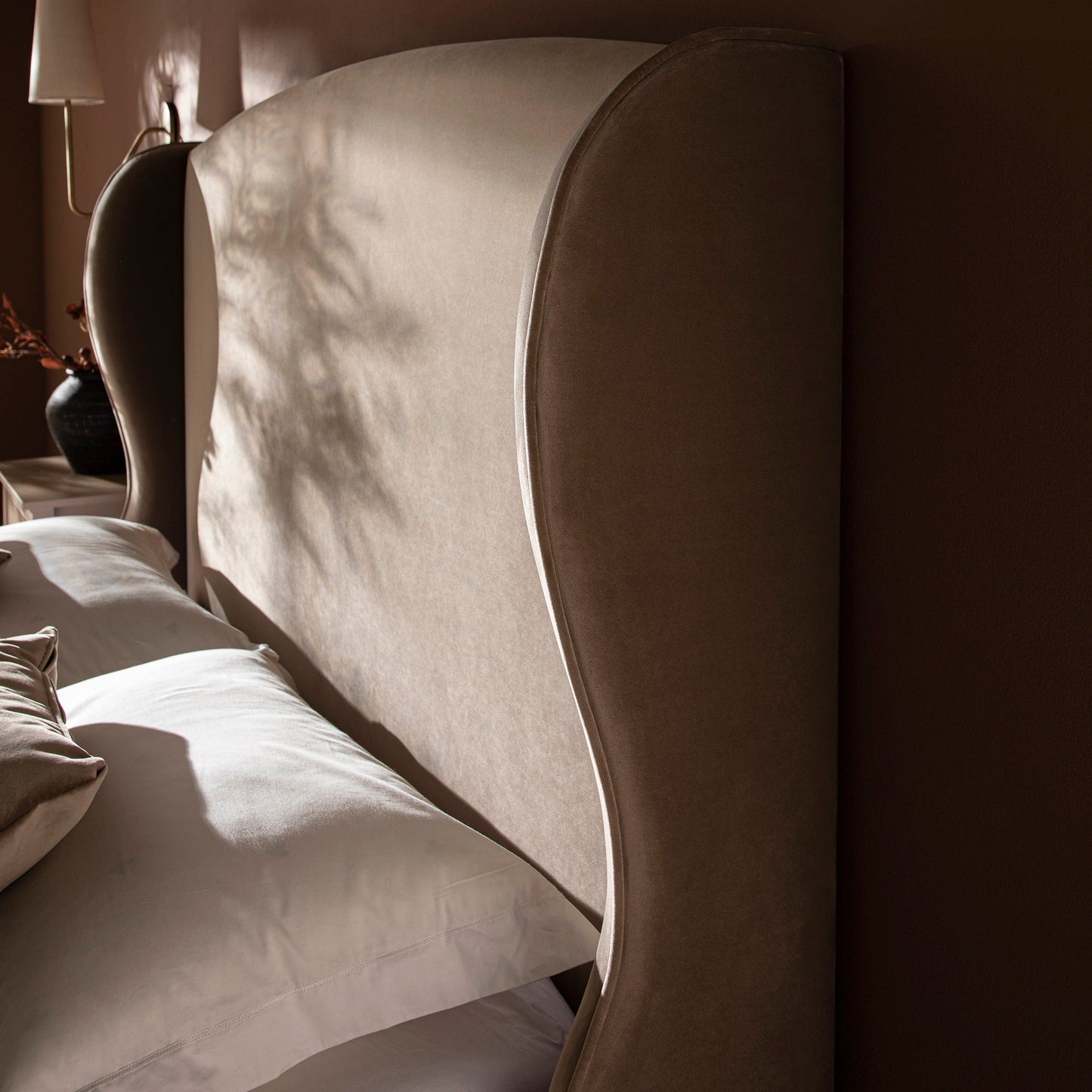 Kimberly Winged Upholstered Storage Bed, Taupe Velvet