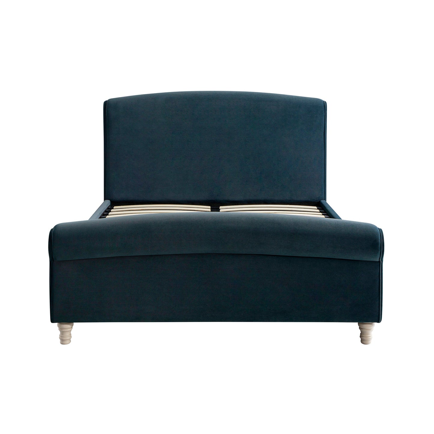 Porchester Ottoman Storage Sleigh Bed, Aegean Blue Velvet