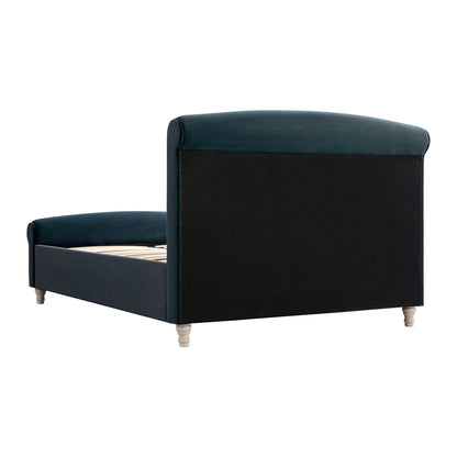 Porchester Ottoman Storage Sleigh Bed, Aegean Blue Velvet