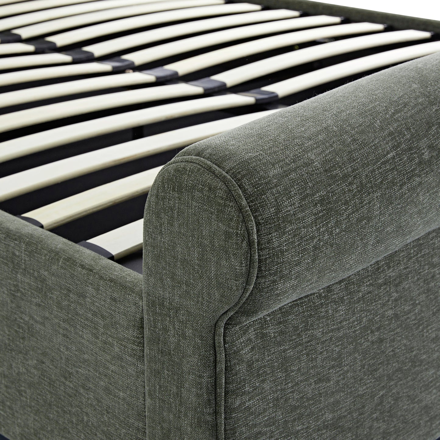 Porchester Ottoman Storage Sleigh Bed, Forest Green Chenille