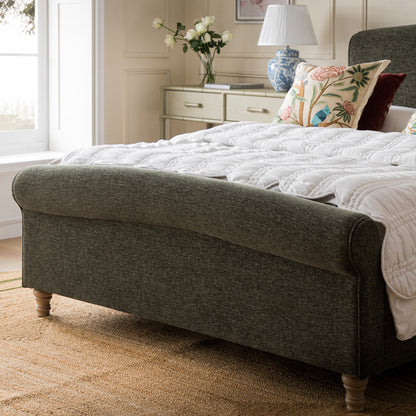 Porchester Ottoman Storage Sleigh Bed, Forest Green Chenille