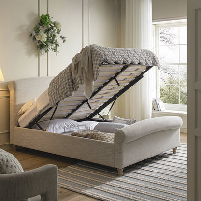 Porchester Ottoman Storage Sleigh Bed, Oatmeal Woven Textured Fabric