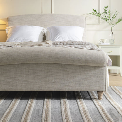 Porchester Ottoman Storage Sleigh Bed, Oatmeal Woven Textured Fabric