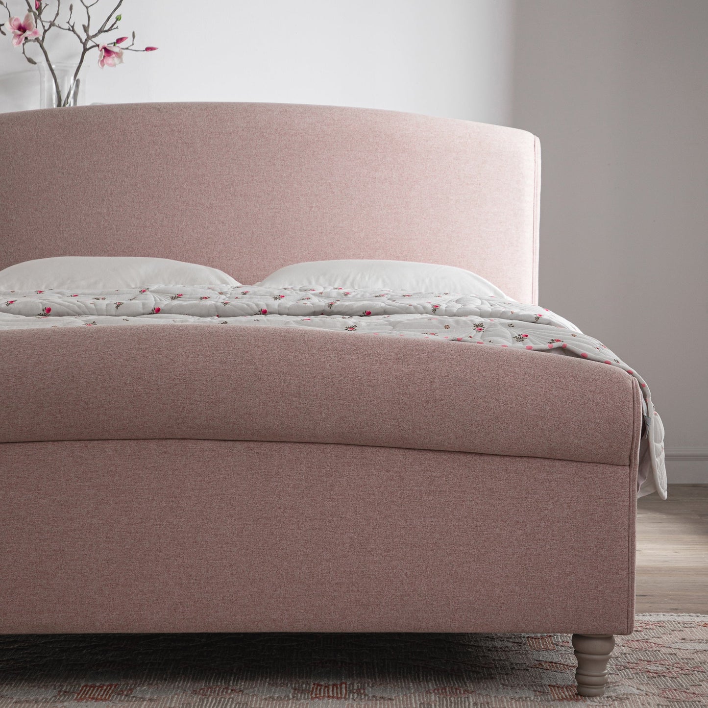 Porchester Ottoman Storage Sleigh Bed, Rosewater Pink Fabric