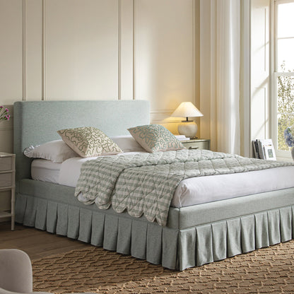 Egerton Box-Pleat Ottoman Storage Bed, Pale Aqua Brushed Fabric