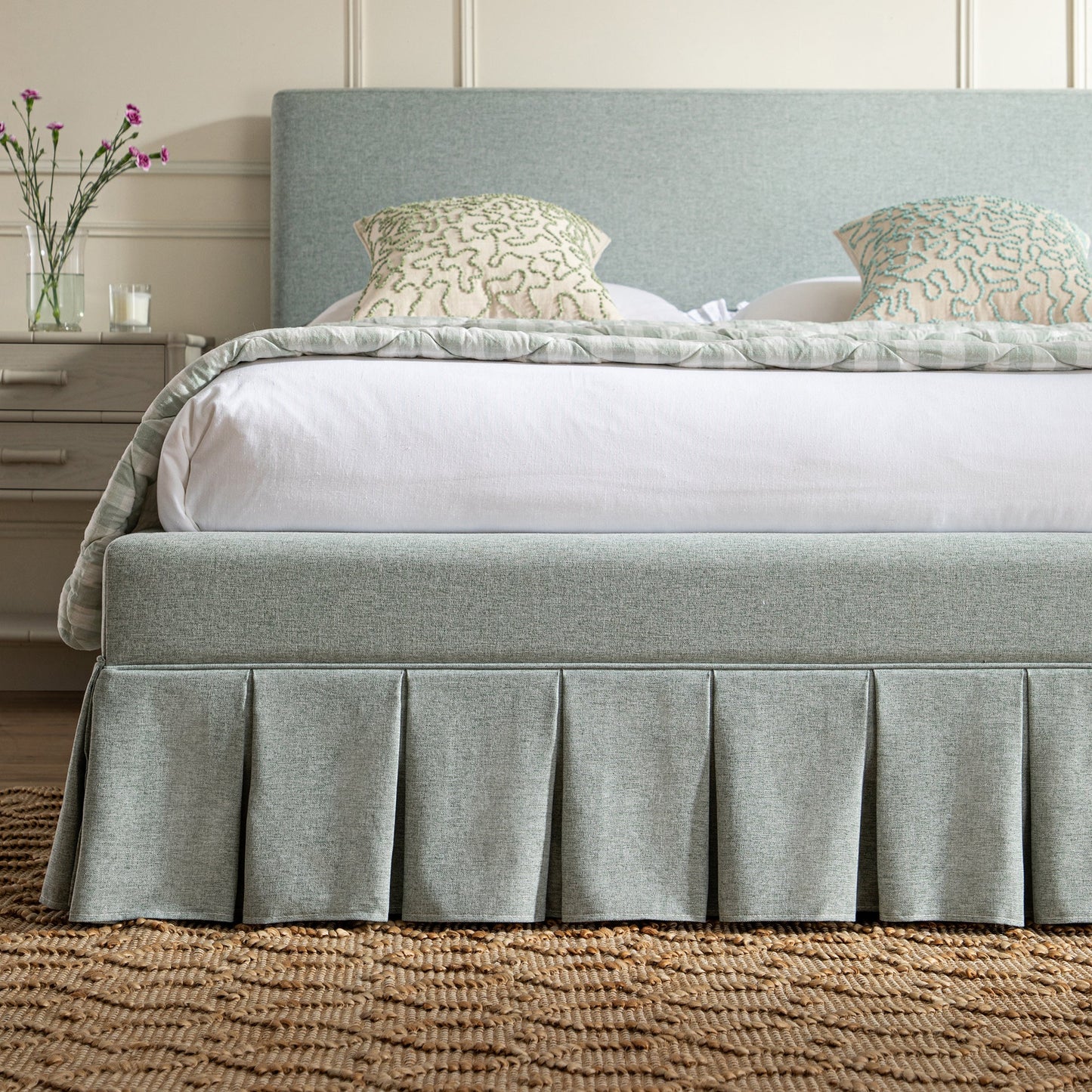 Egerton Box-Pleat Ottoman Storage Bed, Pale Aqua Brushed Fabric