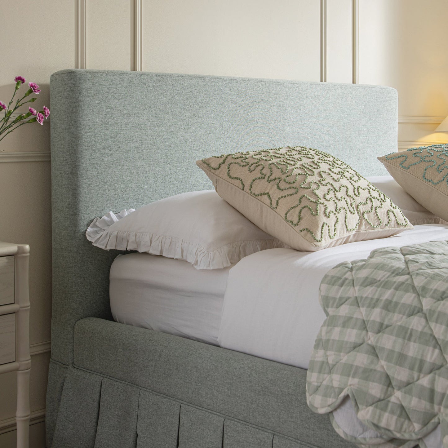 Egerton Box-Pleat Ottoman Storage Bed, Pale Aqua Brushed Fabric