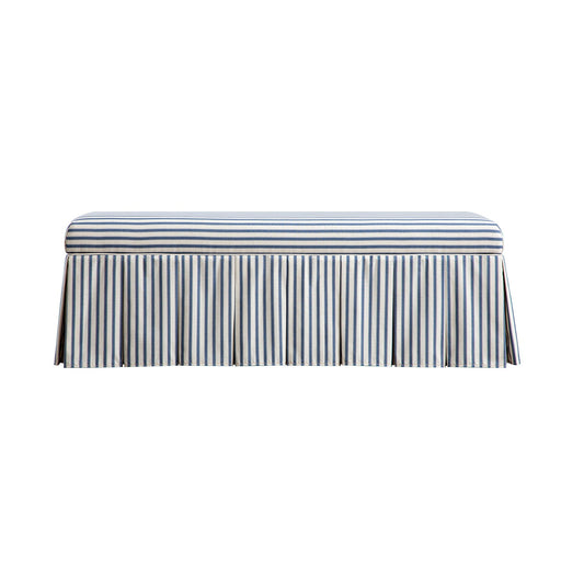 Egerton Box-Pleat Storage Bench, Blue Striped Linen