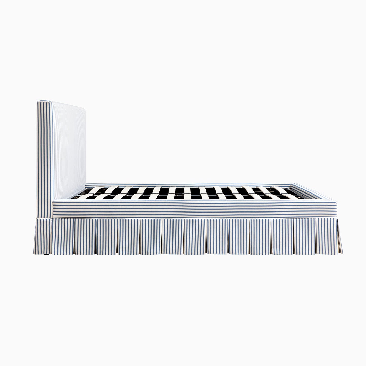 Egerton Box-Pleat Ottoman Storage Bed, Blue Striped Linen